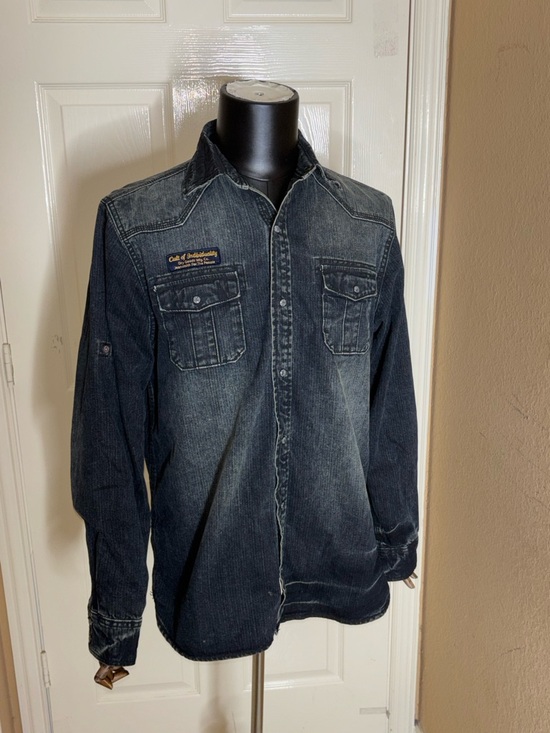 Cult of Individuality Other - Cult of Individuality Western Pearl Snap Shirt Mens Blue Distressed Denim Large